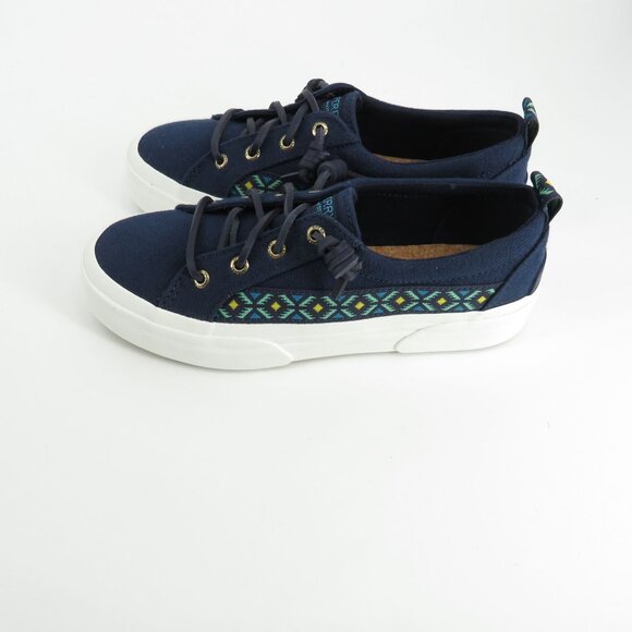 Sperry Womens Navy Canvas Sneakers Patterned Details White Soles Size 6.5 NEW - Picture 6 of 7